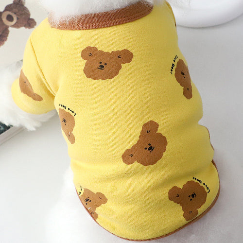 Bear Print Dog Shirt in Blue, Yellow, Cream and Pink