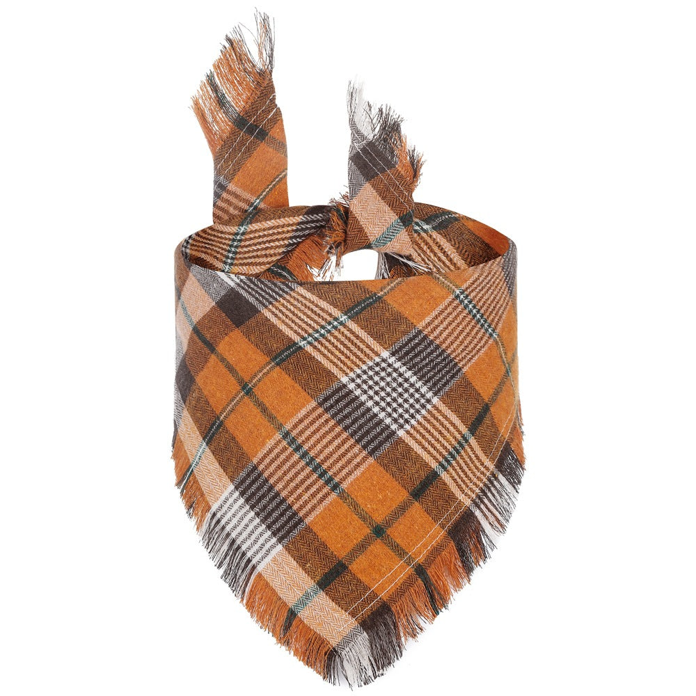 Check Triangle Scarf Tassel Style Dog Bandana