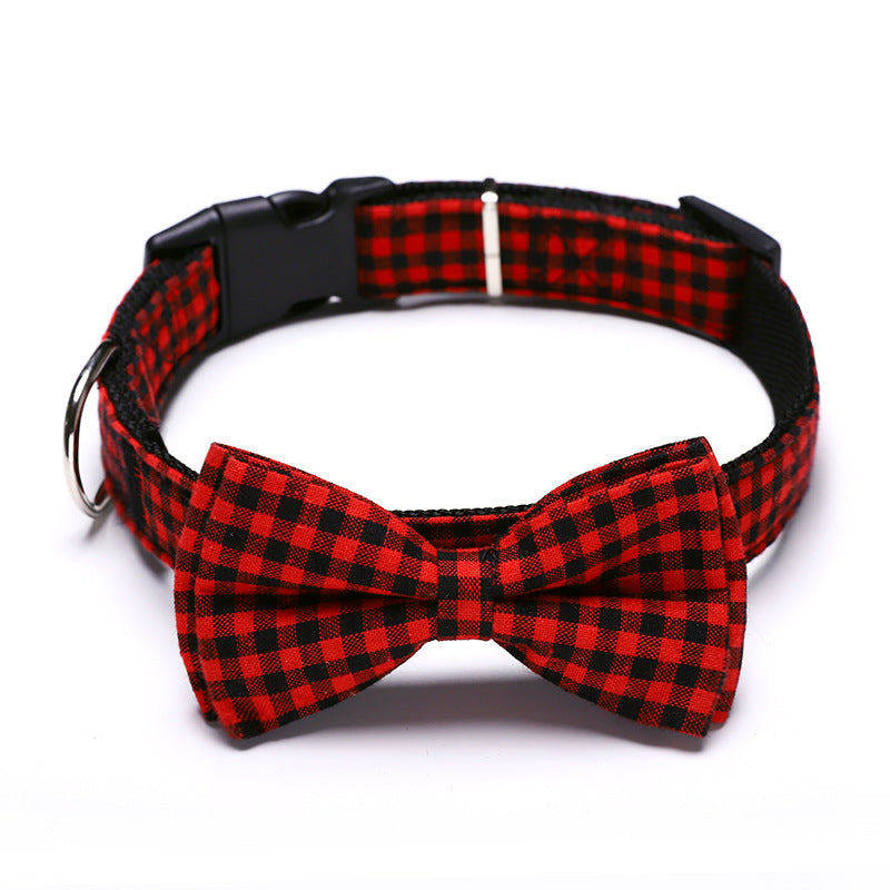 British Plaid Bow Tie Collar for Dogs in Black and Red