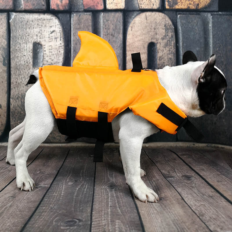 Shark-Design Dog Swim Vest in Blue, Green and Orange