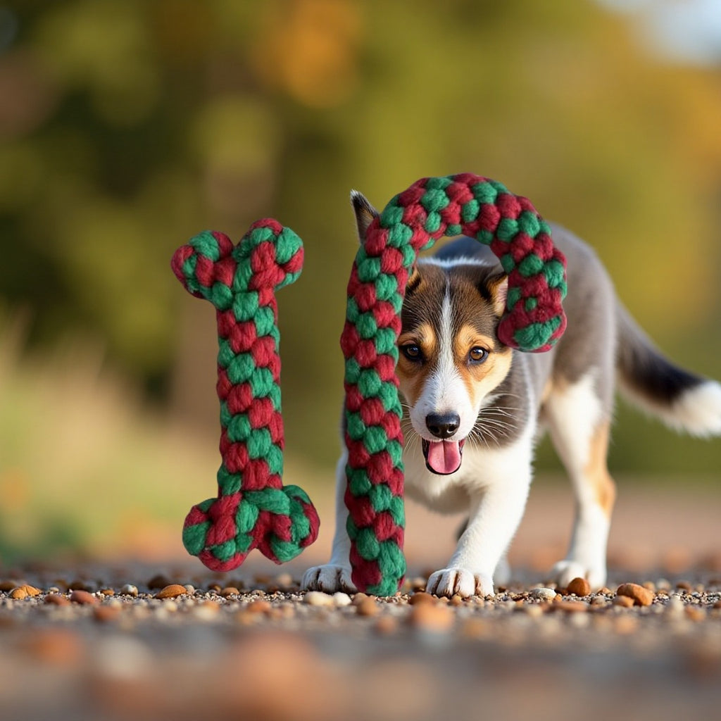 Christmas Cotton Rope Dog Toy Set with Knots
