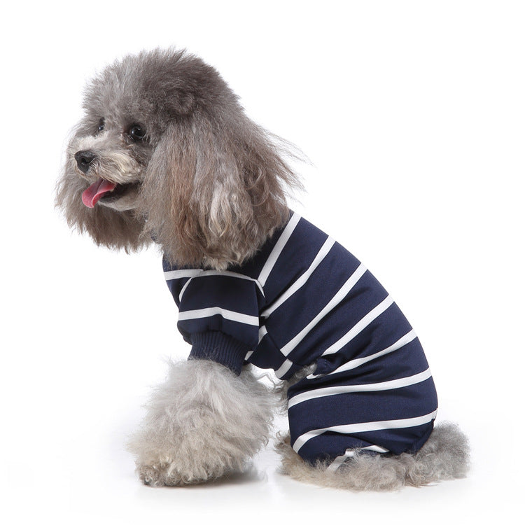 Striped High Collar Dog Pajamas in Grey, Red, Blue, Pink & Green