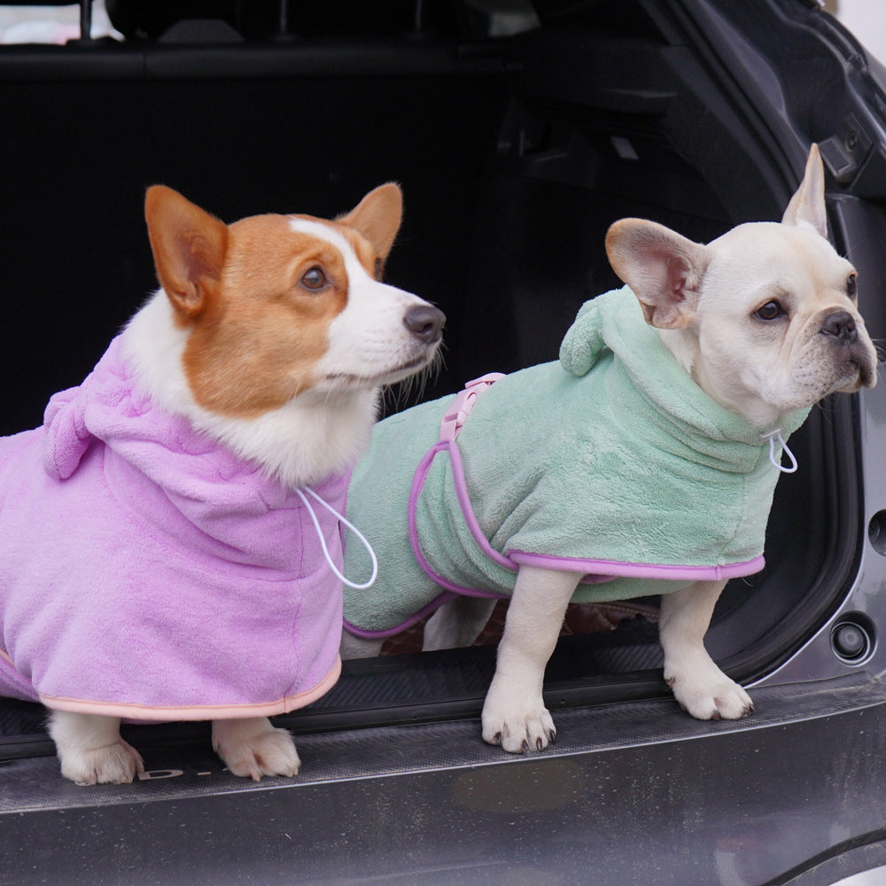 Hooded Microfiber Dog Bathrobe in Multiple Colors