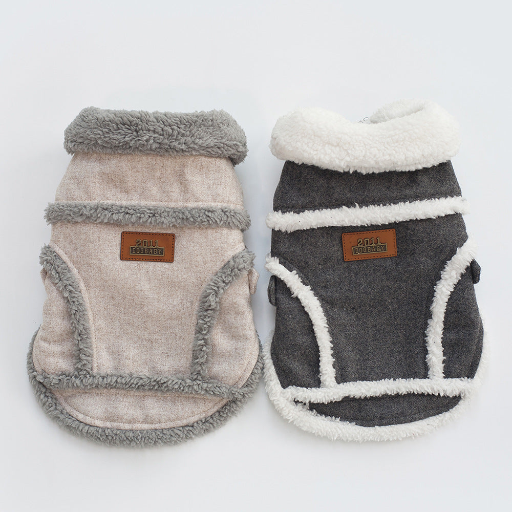 Warm Winter Dog Jacket in Light Brown and Dark Grey
