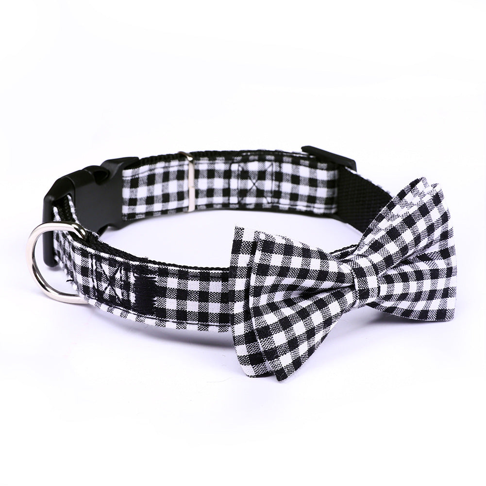 British Plaid Bow Tie Collar for Dogs in Black and Red