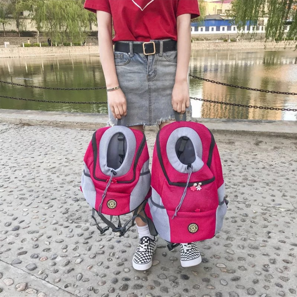 Portable Dog Travel Carrier Backpack in Pink and Blue