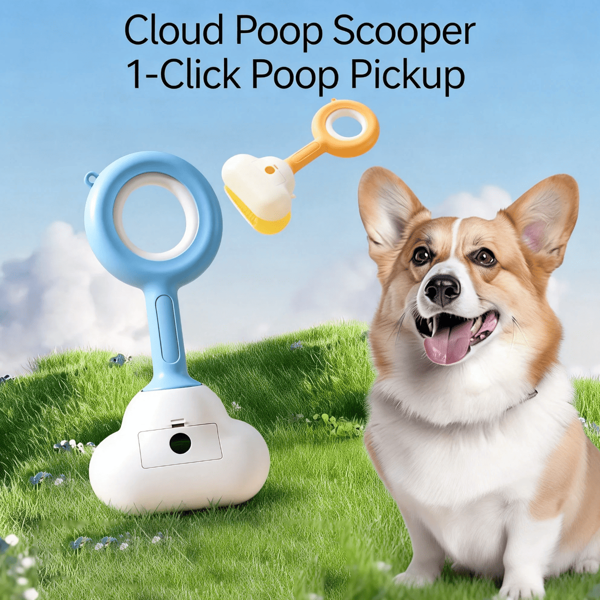 Portable Dog Waste Pickup Tool in Orange and Blue