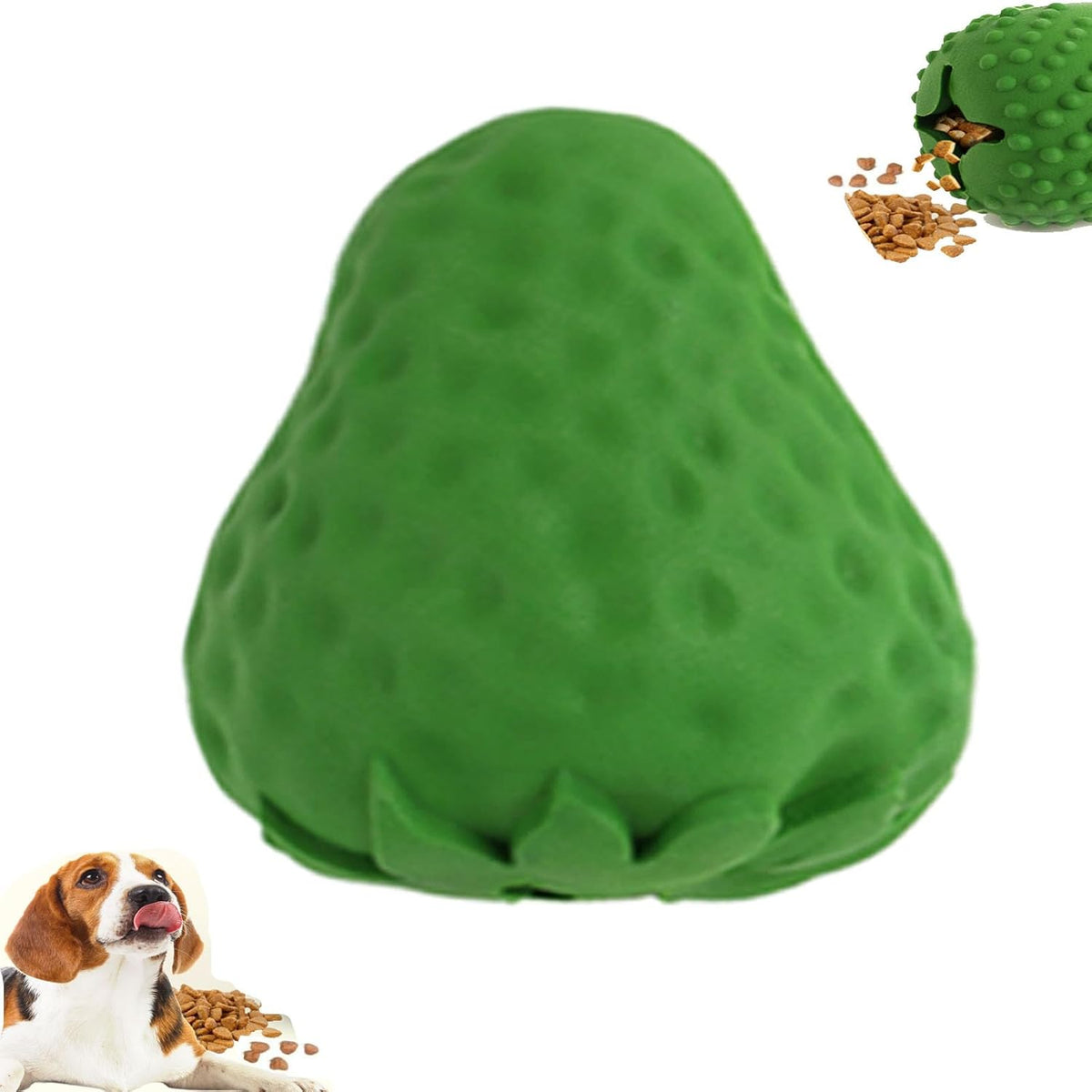 Strawberry Green Rubber Chew Toy with Treat Dispenser