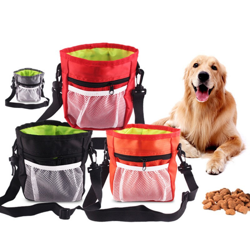 Drawstring Treat Pouch for Dog Walks in Red and Black