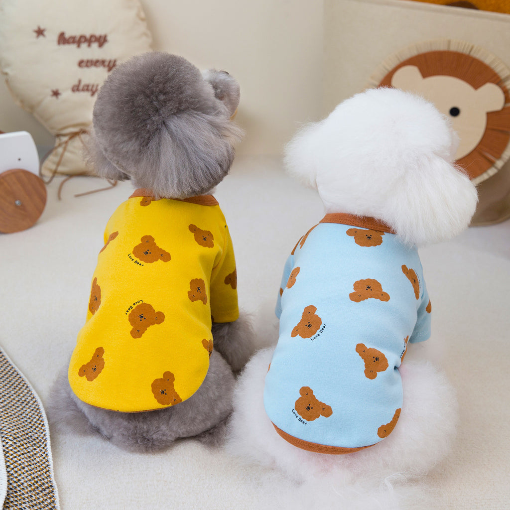 Bear Print Dog Shirt in Blue, Yellow, Cream and Pink