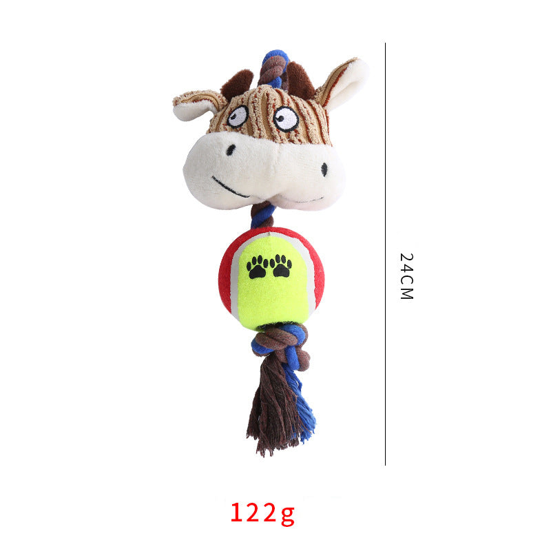 Corduroy Rope Toy with Tennis Ball and Sound