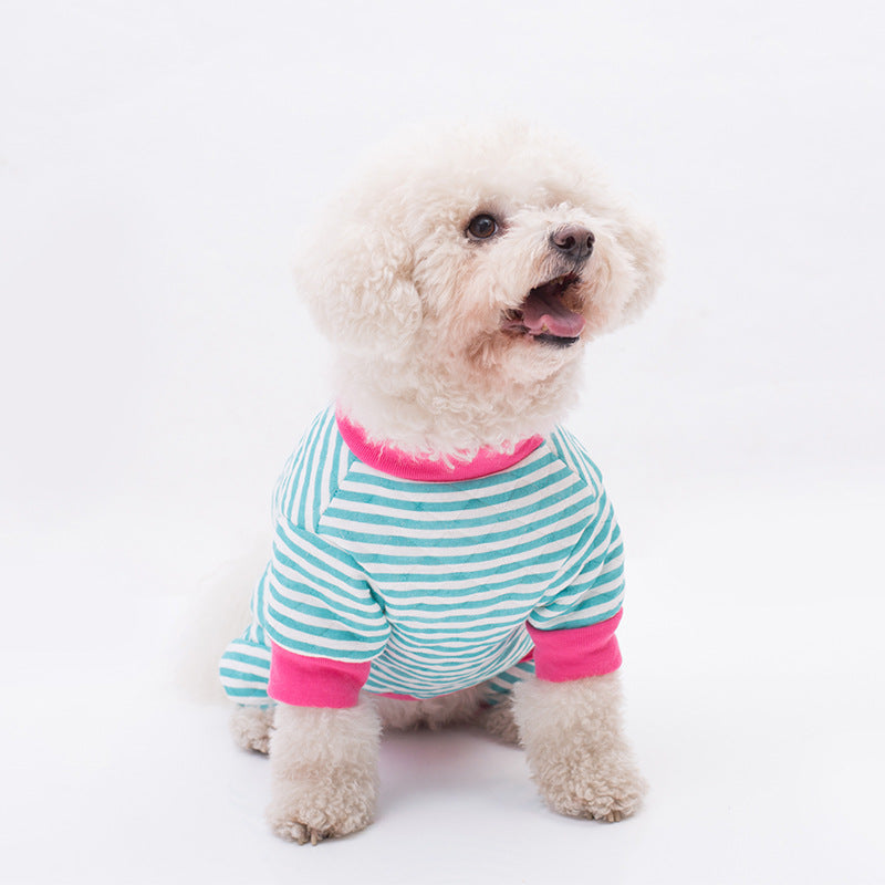 Striped Winter Dog Coat in Red, Grey, and Blue