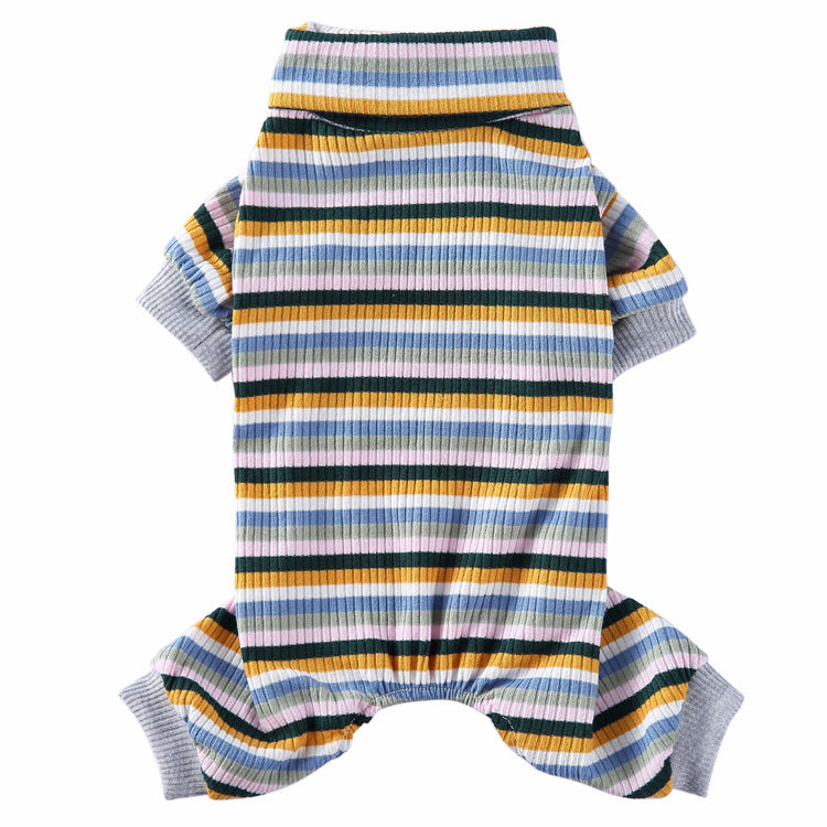 Striped High Collar Dog Pajamas in Grey, Red, Blue, Pink & Green