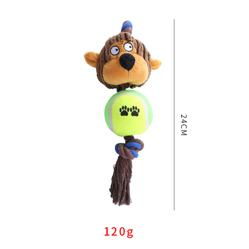 Corduroy Rope Toy with Tennis Ball and Sound