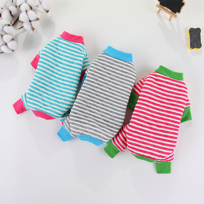 Striped Winter Dog Coat in Red, Grey, and Blue