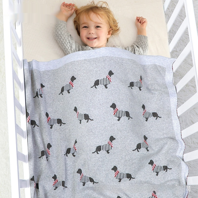 Cartoon Dog Jacquard Knit Blanket for Puppies