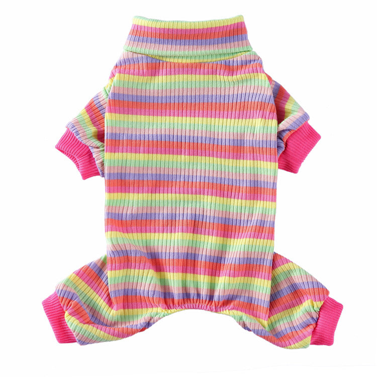 Striped High Collar Dog Pajamas in Grey, Red, Blue, Pink & Green