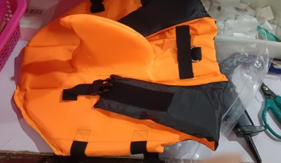 Shark-Design Dog Swim Vest in Blue, Green and Orange