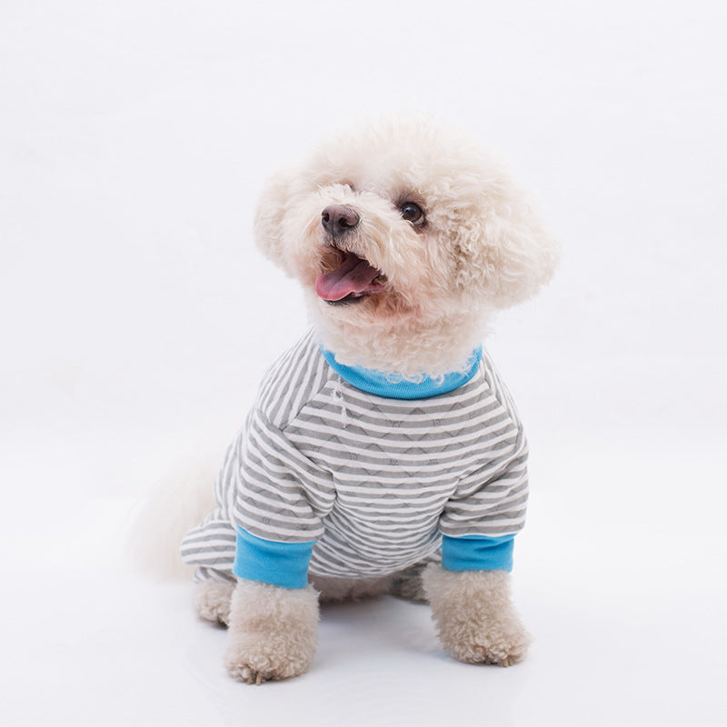 Striped Winter Dog Coat in Red, Grey, and Blue