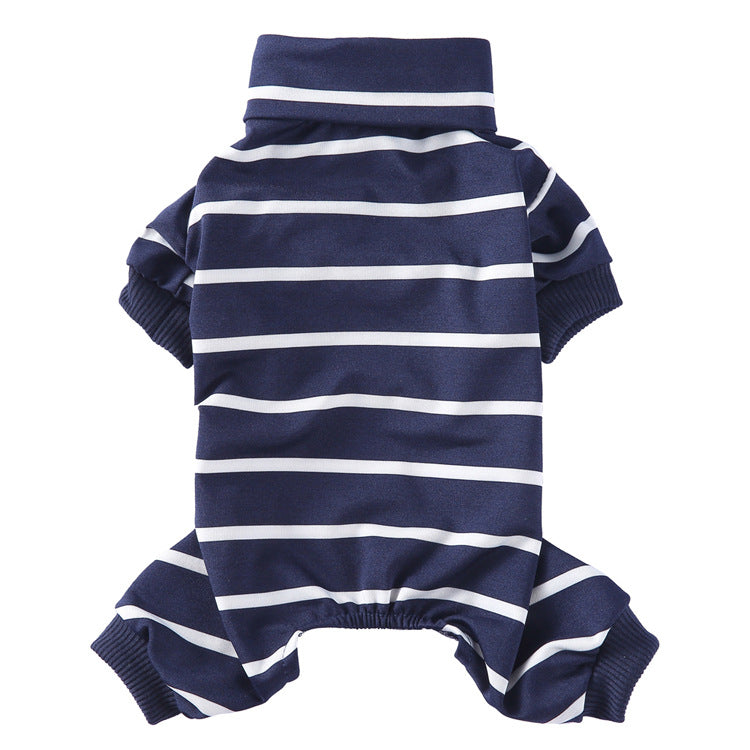 Striped High Collar Dog Pajamas in Grey, Red, Blue, Pink & Green