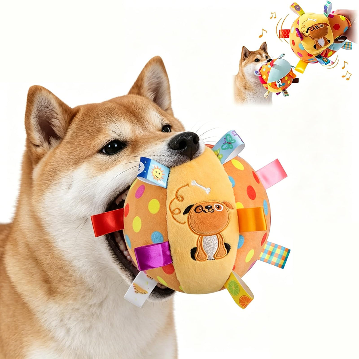 Colorful Squeaky Hanging Dog Toy With Ribbons