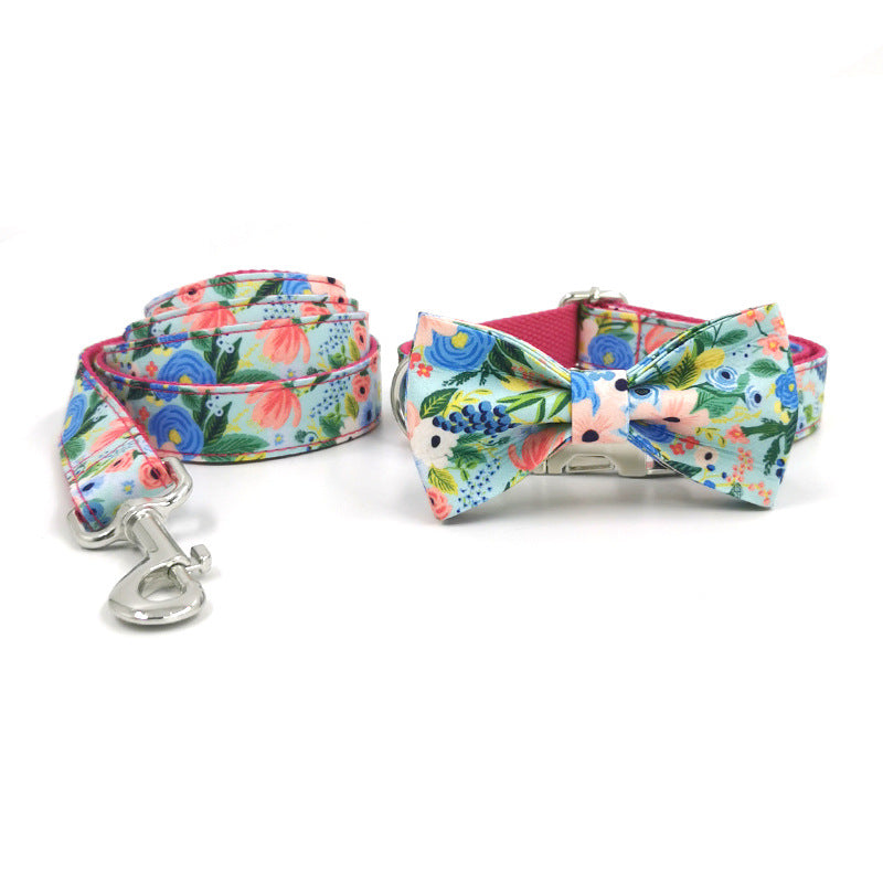 Printed Bow Tie Collar Leash Suit for Dogs