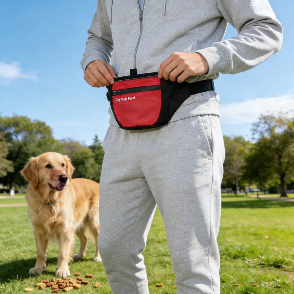 Waterproof Training Treat Pouch for Dogs in Black and Red