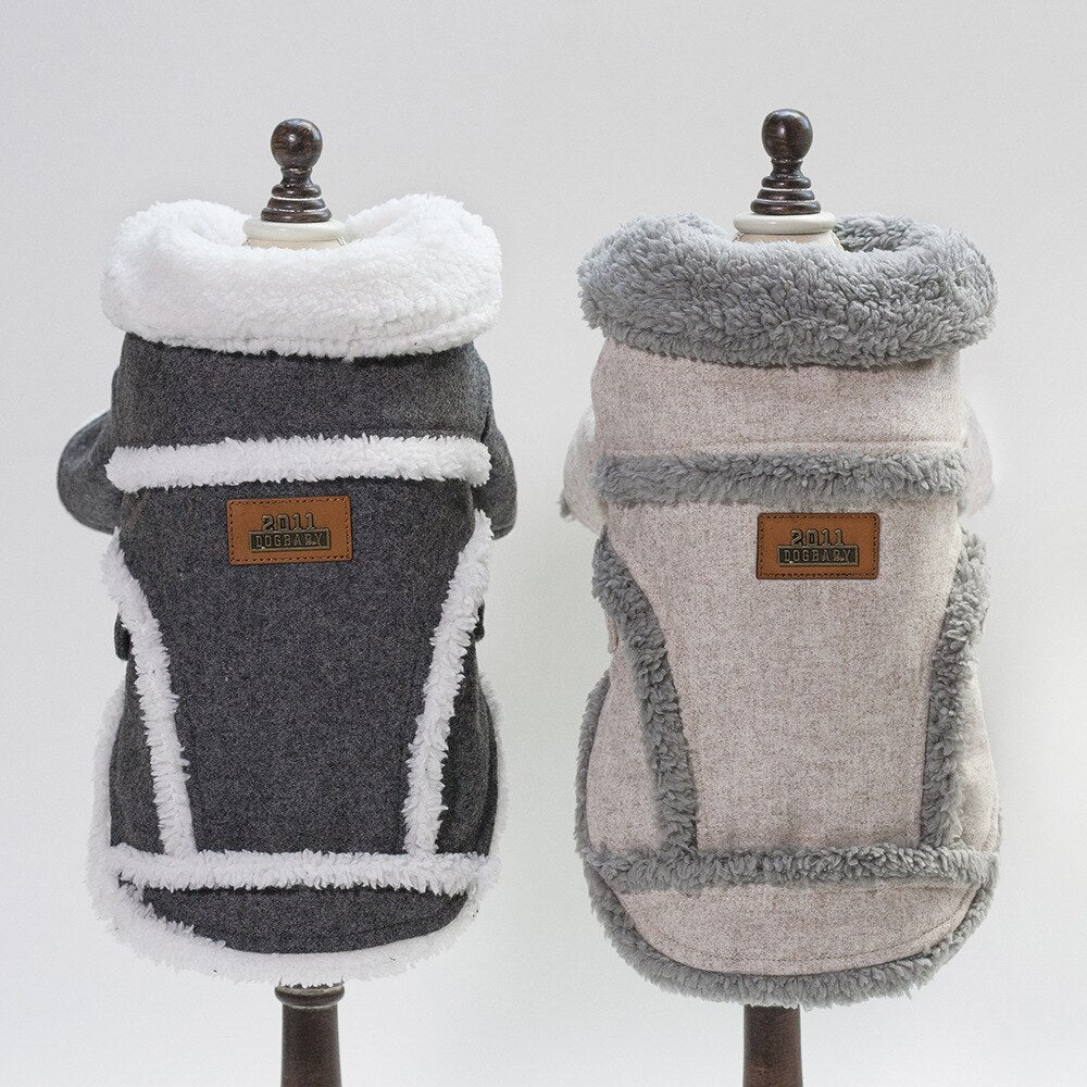 Warm Winter Dog Jacket in Light Brown and Dark Grey