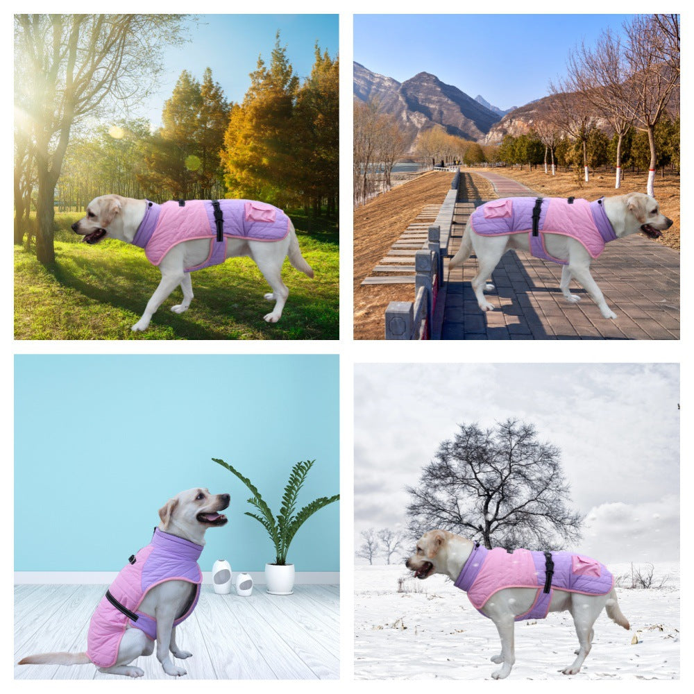 Thick Warm Dog Coat in Wine Red and Light Pink