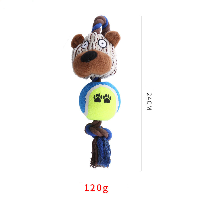 Corduroy Rope Toy with Tennis Ball and Sound