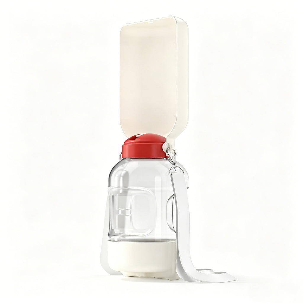 Portable Dog Water Bottle with Food Bowl in Green and White