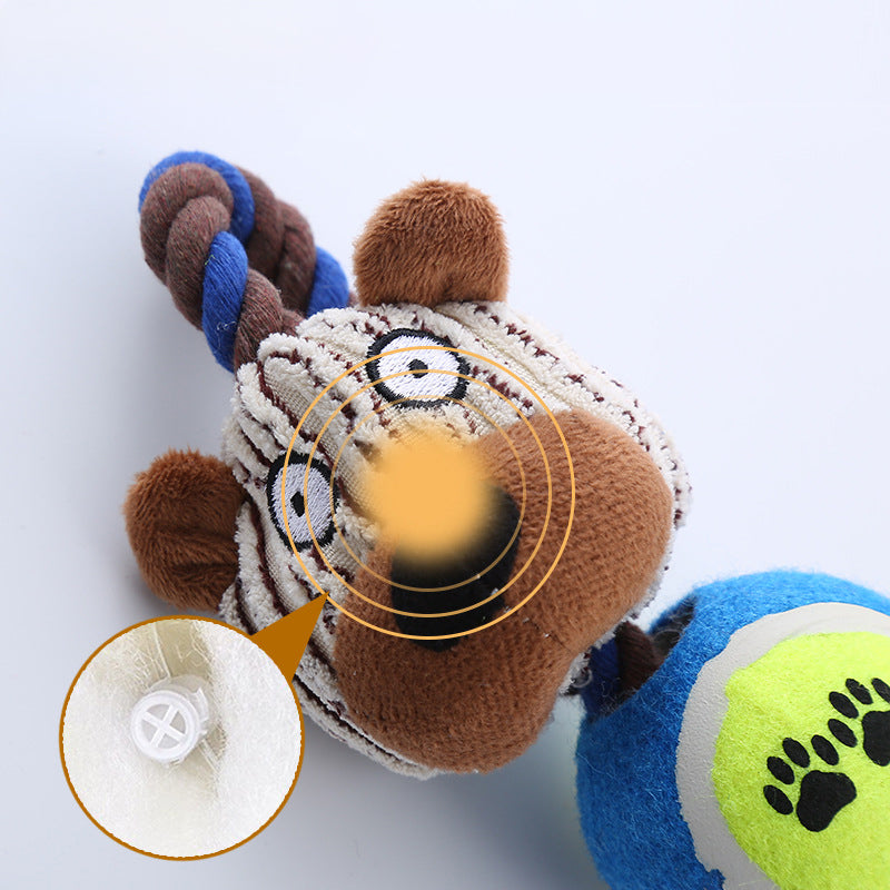 Corduroy Rope Toy with Tennis Ball and Sound