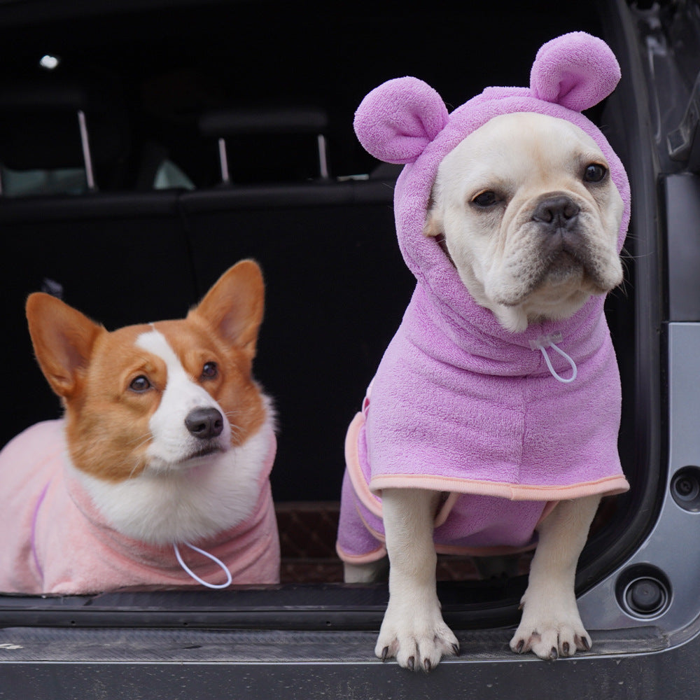 Hooded Microfiber Dog Bathrobe in Multiple Colors