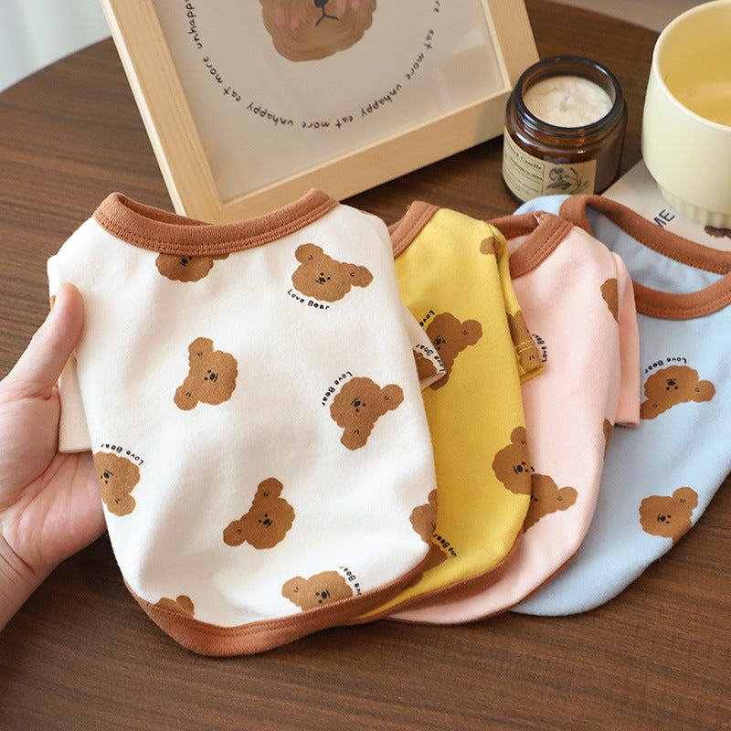 Bear Print Dog Shirt in Blue, Yellow, Cream and Pink