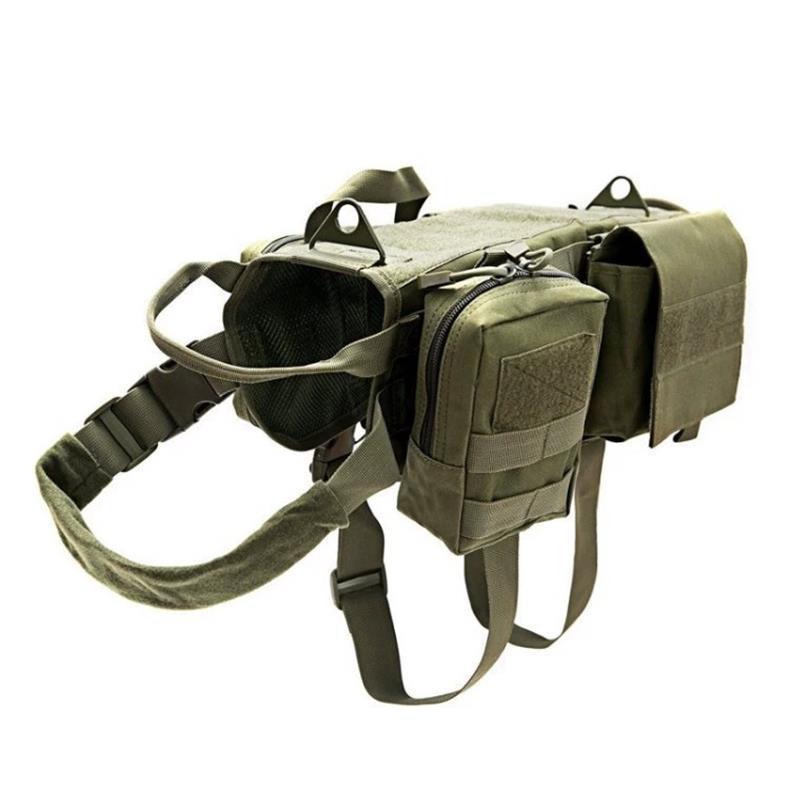 Tactical Molle Dog Harness Vest in Black, Green and Camo