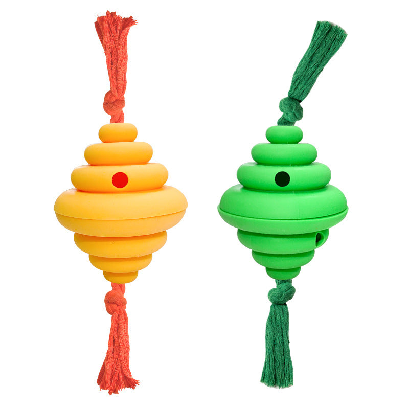 Rubber Chew Toy with Rope for Dogs in Yellow and Green