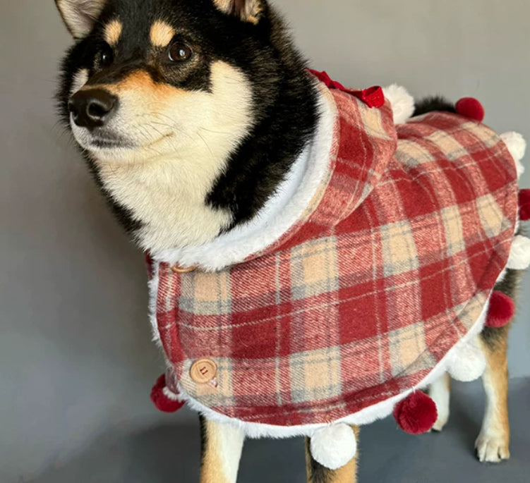 Large Red Winter Fleece-Lined Cotton Dog Coat