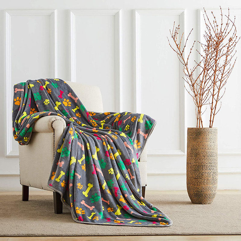 Cozy Confetti Bone Paw Print Dog Blanket
