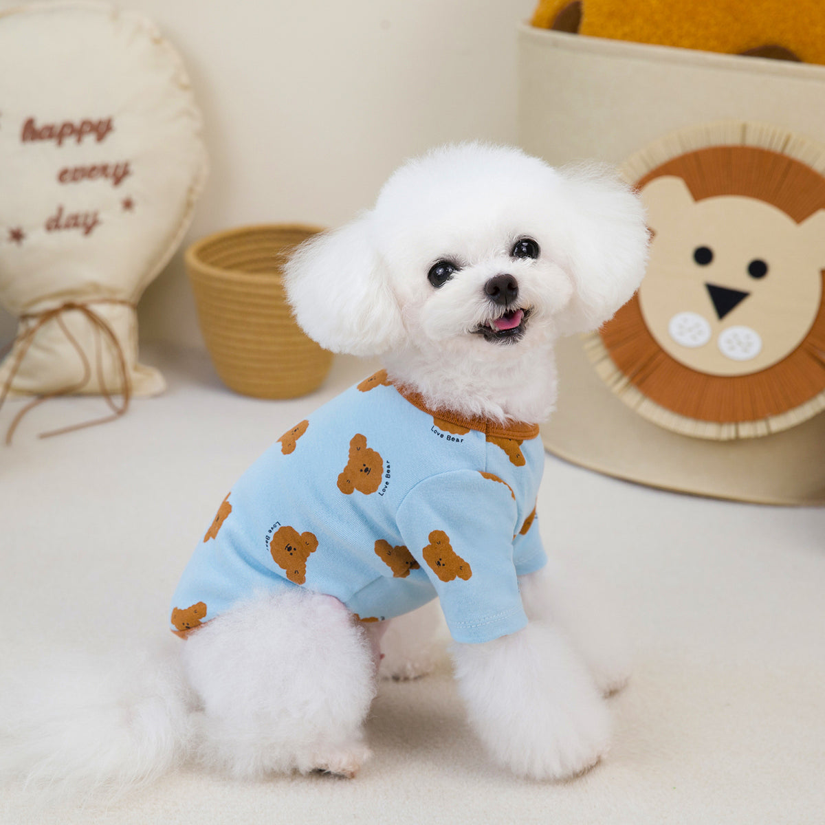 Bear Print Dog Shirt in Blue, Yellow, Cream and Pink