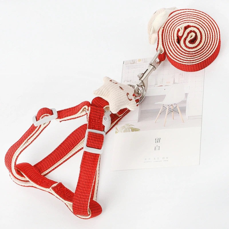 Houndstooth Dog Leash in Red, Pink, Blue & Coffee