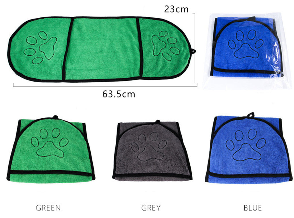 Absorbent Dog Bath Towel in Blue, Grey & Green