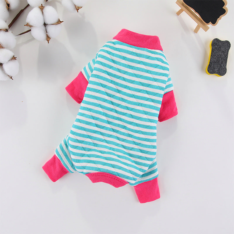Striped Winter Dog Coat in Red, Grey, and Blue