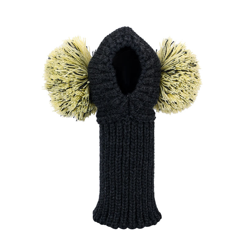 Hand Knitted Wool Dog Hat in Beige, Blue and Gray