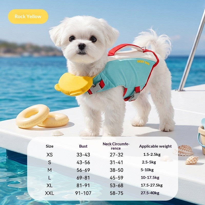 Dinosaur-Shape Dog Swim Vest in Yellow and Blue