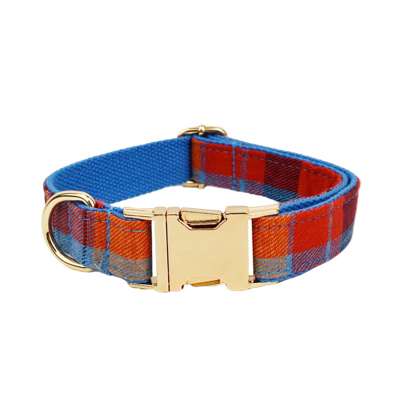 Blue Velvet Plaid Dog Collar and Leash Set