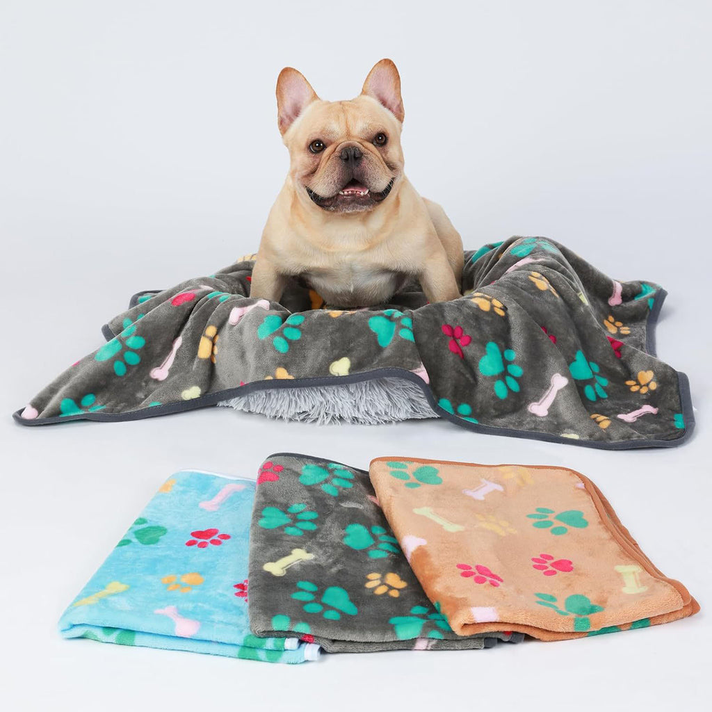 Cozy Confetti Bone Paw Print Dog Blanket