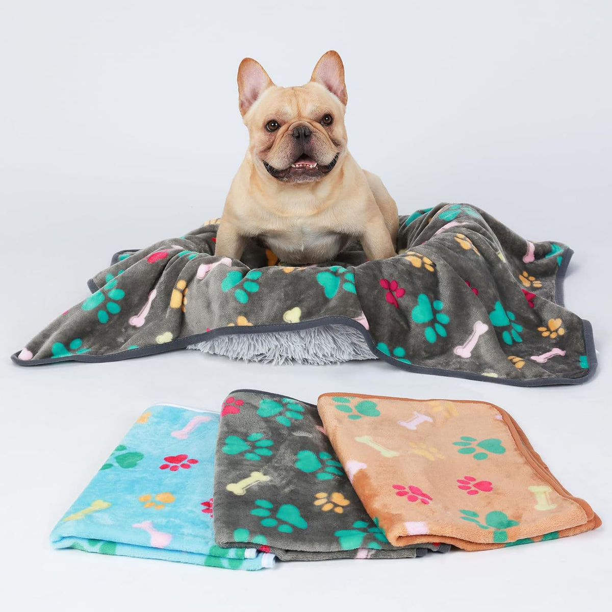 Cozy Confetti Bone Paw Print Dog Blanket