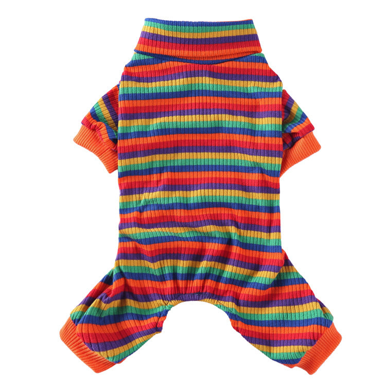 Striped High Collar Dog Pajamas in Grey, Red, Blue, Pink & Green