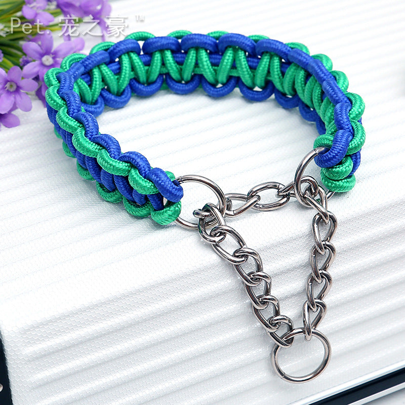 Braided Rope Dog Collar - Blue/Green