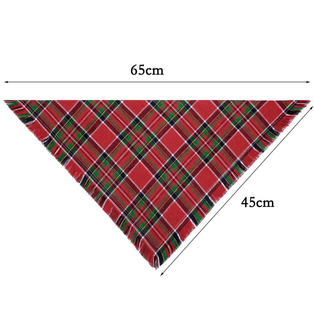 Check Triangle Scarf Tassel Style Dog Bandana